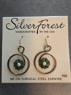 Silver Forest NWT 18kt Gold Over Surgical Steel Spiral Floral Drop Earrings